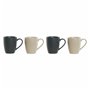 Lot de tasses DKD Home Decor Beige Gris foncé Bois d'hévéa Grès 300 ml 19 x 13 x 31 cm (4 Pièces)