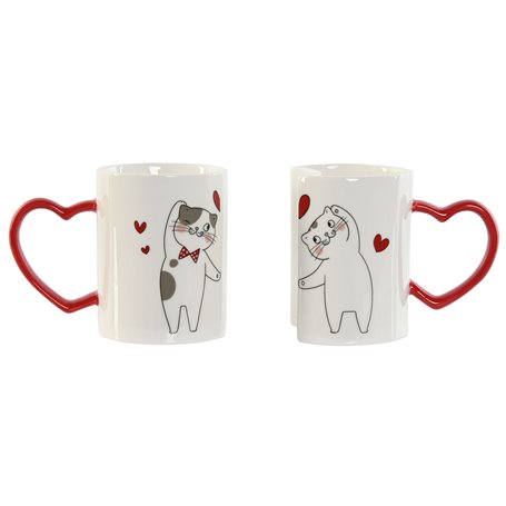 Ensemble de 2 mugs Home ESPRIT Love Blanc Rouge Chats
