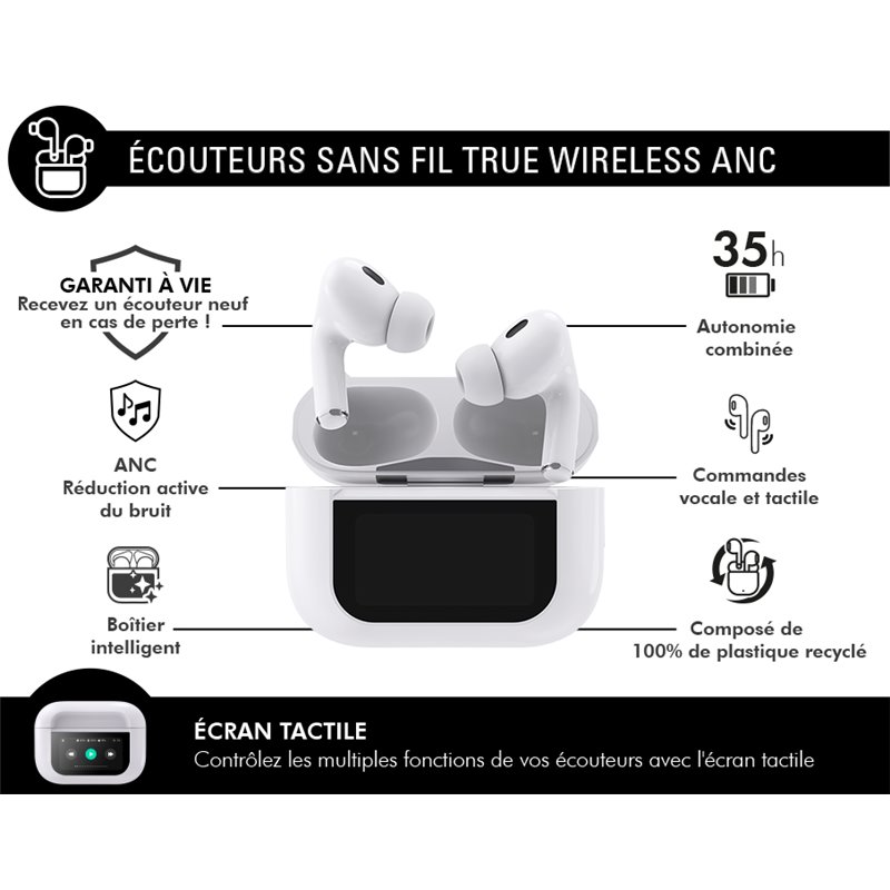 Image secondaire de Ecouteurs True Wireless ANC avec écran tactile Play Touch Blanc - Garanti à vie Force Play