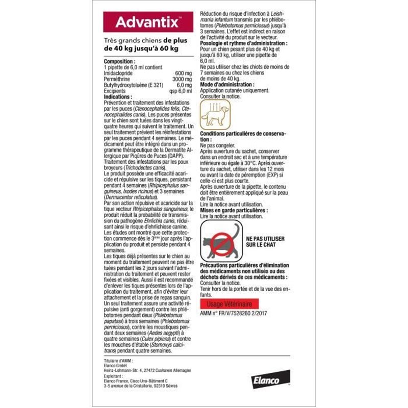 Image secondaire de Advantix Chien Solution Antiparasitaire Très Grande Race 40 à 60kg 4 pipettes