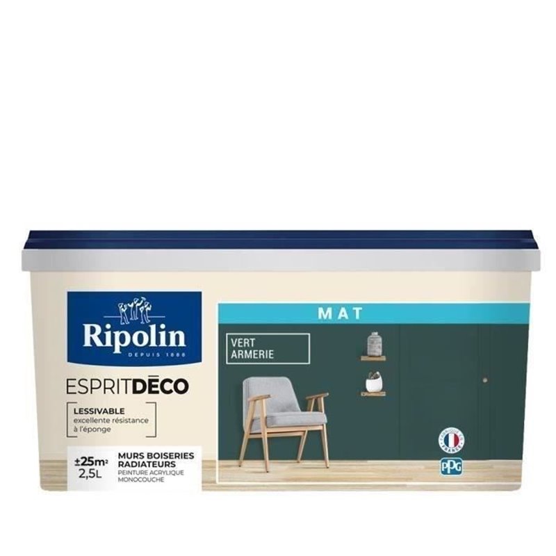RIPOLIN Peinture Couleur Mat Ultra Couvrante - Vert Armerie