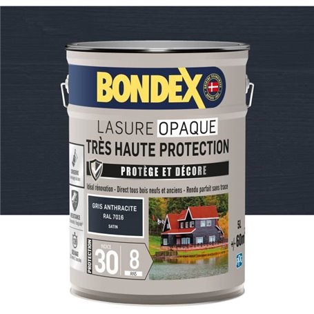 Lasure opaque Tres haute protection - Gris anthracite RAL 7016 satin - BONDEX - 5 L