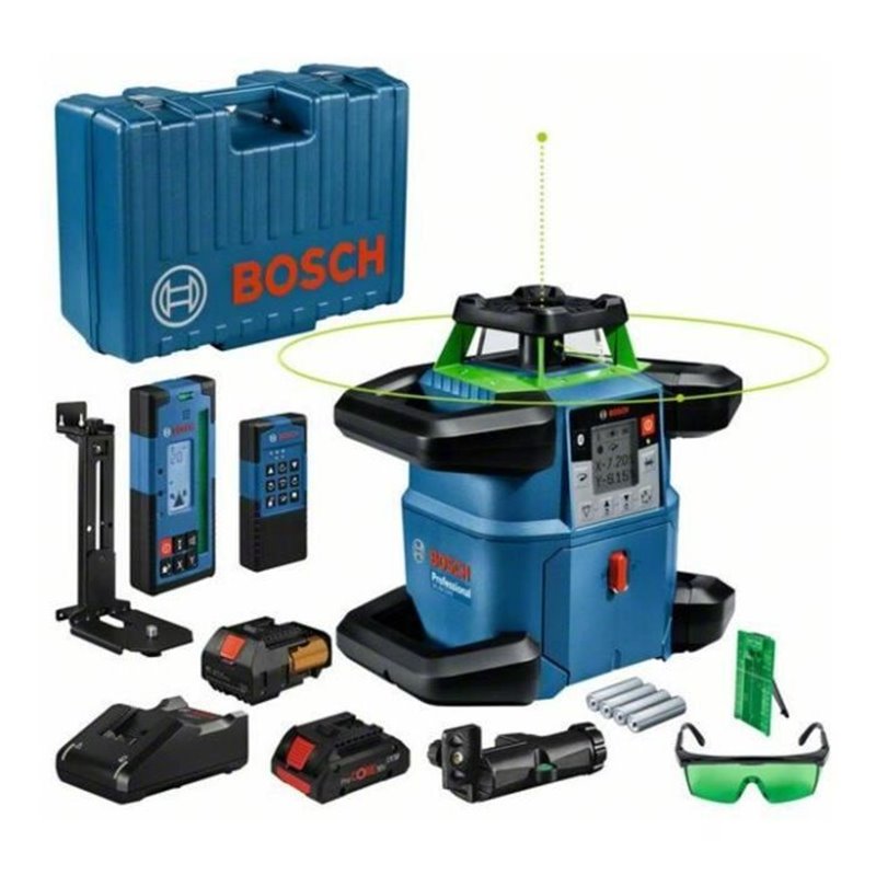 Laser rotatif Bosch Professional GRL 650 CHVG avec batterie, piles, cellule, lunettes, supports, platine, en coffret - 0601061V0