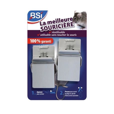 Pieges a souris - BSI - Tapettes plastiques - Lot de 2 - Réutilisables - Inoxydable - Plastique recyclé - Pour la maison et auto
