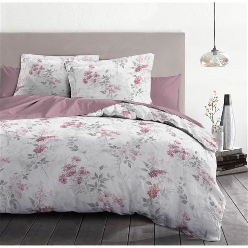 Image secondaire de Parure de couette 220x240 cm HOME LINGE PASSION POMPADOUR : Housse de couette + 2 taies d'oreiller - 100% Coton 57 Fils - Blanc/