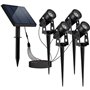 Quatre spots solaires 4 en 1 a piquer ou a fixer - LUMISKY - ROUNDY - H27 cm - LED blanc froid