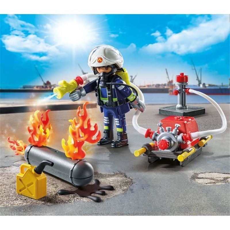 Image secondaire de PLAYMOBIL 71826 Pompier pompe a eau & réservoir enflammé