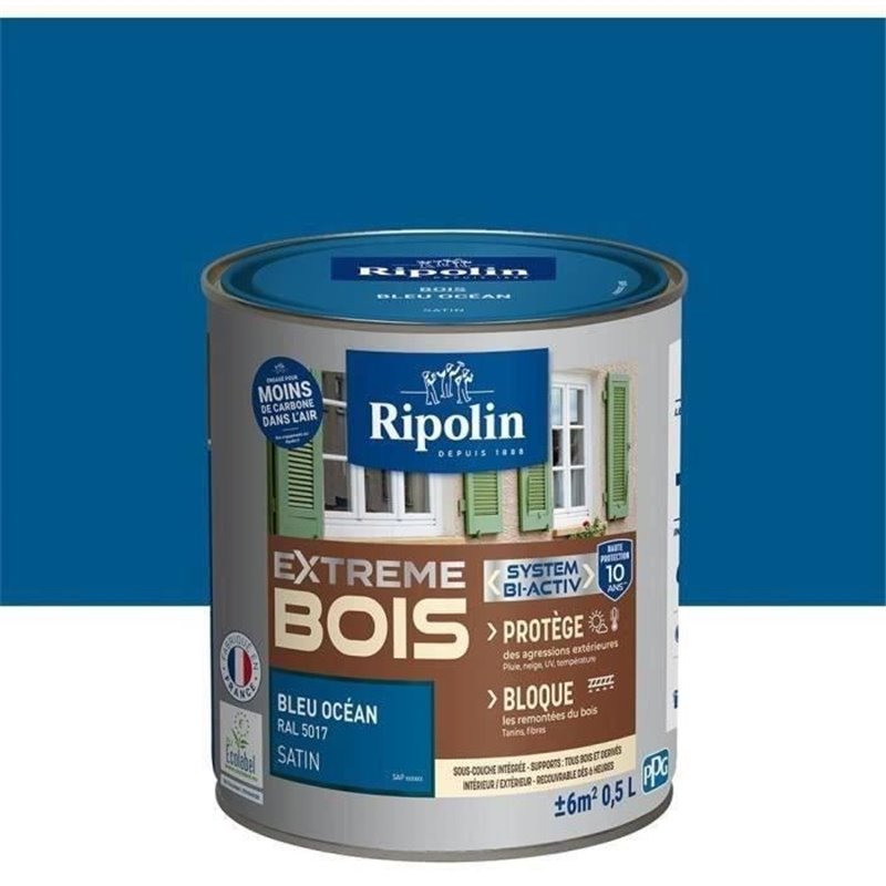Image secondaire de RIPOLIN Peinture Bois Satin Haute Protection 10 ans qui Protege et Magnifie vos Bois - Bleu océan