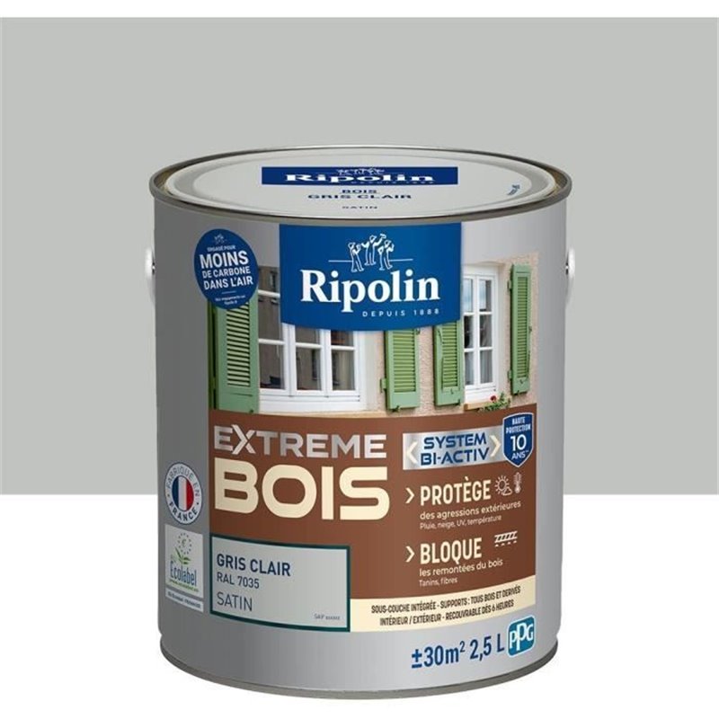 Image secondaire de RIPOLIN Peinture pour bois intérieur et extérieur - Gris clair Ral 7035 satin - 2,5 L