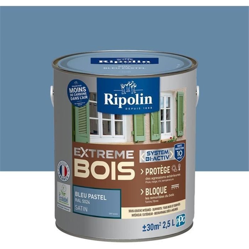 Image secondaire de Peinture Extreme bois - Bleu pastel RAL 5024 satin - RIPOLIN - 2,5 L