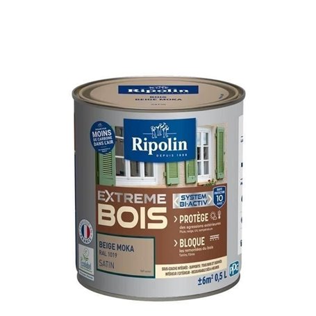 RIPOLIN Peinture Bois Satin Haute Protection 10 ans qui Protege et Magnifie vos Bois - Beige moka