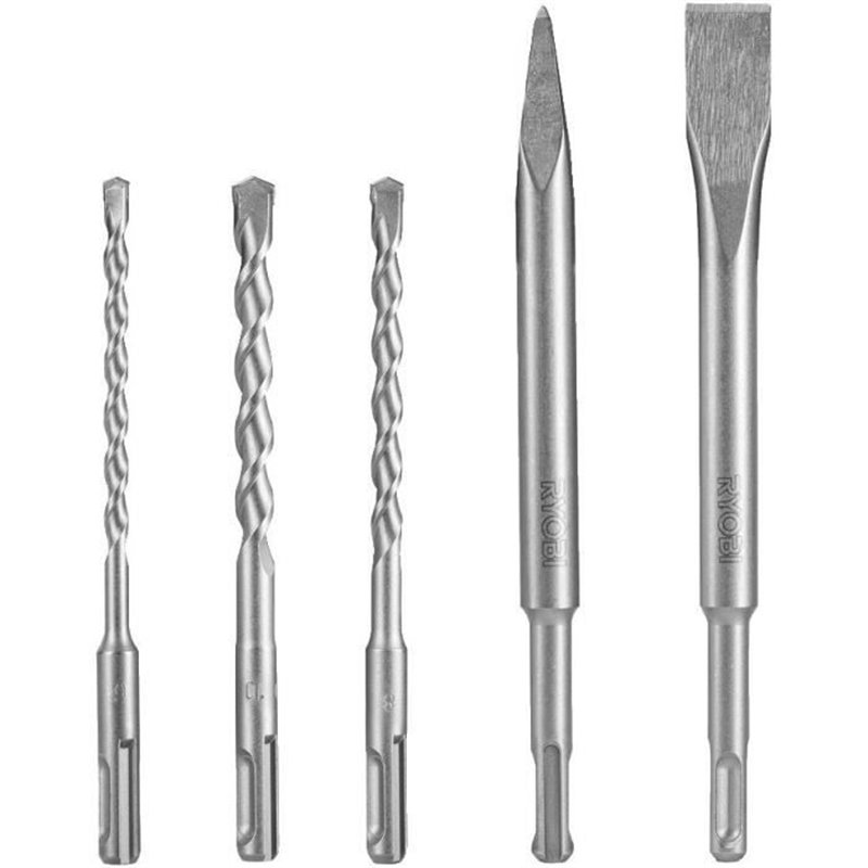 Image secondaire de RYOBI - Kit 3 forets (6 mm, 8 mm, 10 mm) et 2 burins SDS+ (1 pointe et 1 plat) - RAKSP05
