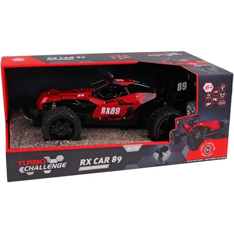 Image secondaire de Voiture Télécommandée - TURBO CHALLENGE - RX Car 89 093721 - Rouge - 1/12 - Batterie Rechargeable et Piles incluses - Métal