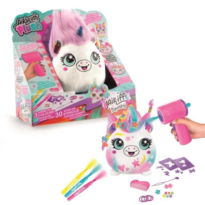 Canal Toys - Airbrush Plush - Peluche Squishy Hair'iffic à coiffer et décorer avec spray électronique, feutres, -AIR 040- aléat