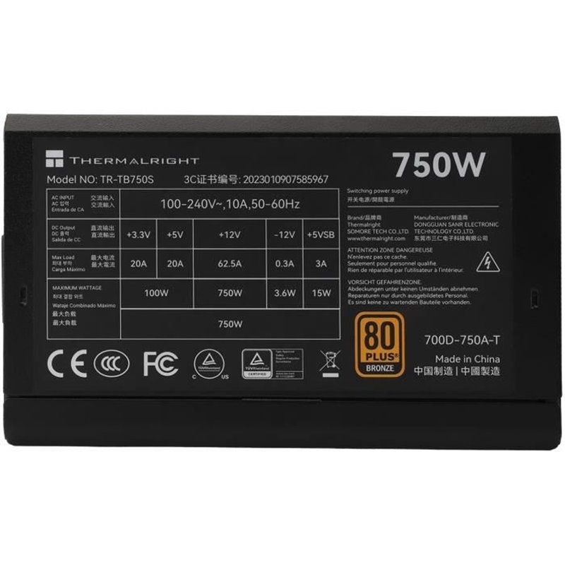 Image secondaire de Alimentation PC - THERMALRIGHT - TB750S - 750W - 80+ Bronze - Non modulaire - ATX 3.0 - PCI-E Gen5 - Noir