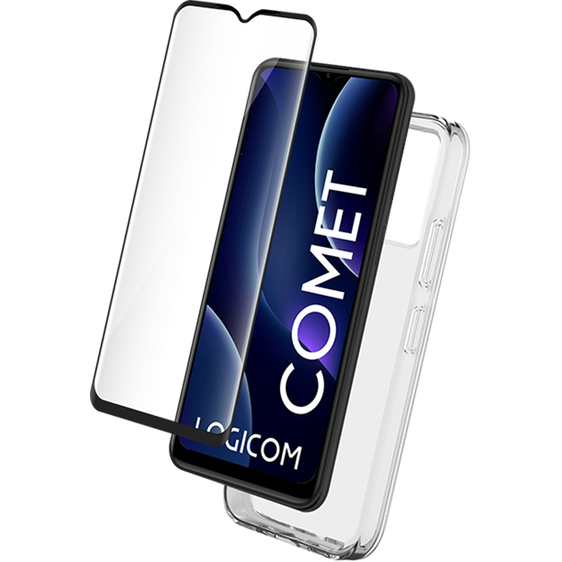 Pack 2 en 1 Coque Logicom Comet Souple Transparente + Protège écran + SmartFrame - Certifié GRS Bigben
