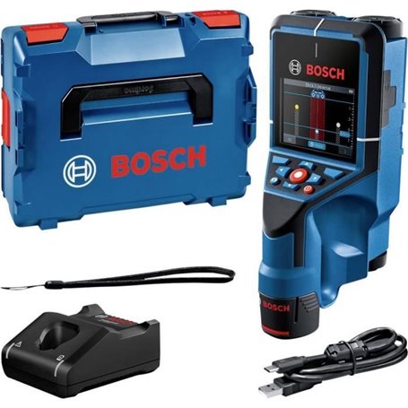 Détecteur mural Bosch Professional D-Tect 200 C avec 1 batterie 12V 2,0Ah, chargeur, câble USB-C, dragonne, en L-Boxx - 06010816
