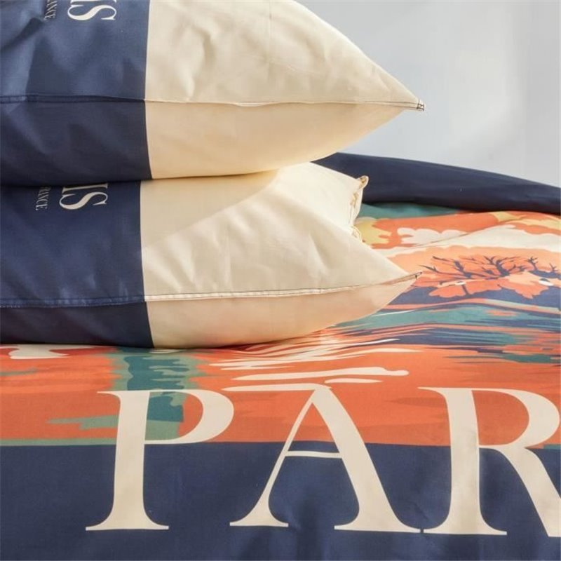 Image secondaire de Parure de lit - TODAY - JAVA - 2 personnes - 240x220 cm - Coton - Imprimé Paris - Bleu