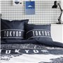 Parure de lit - TODAY - JAVA - 2 personnes - 240x220 cm - Coton - Imprimé Tokyo - Bleu foncé