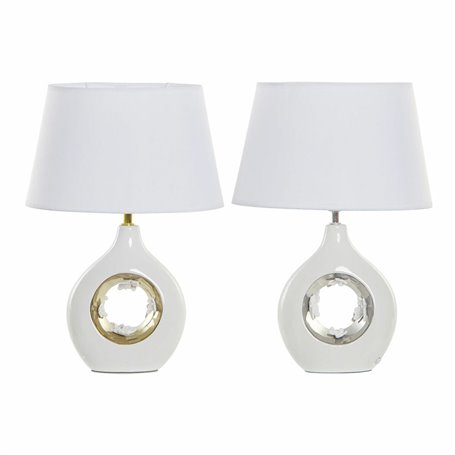 Lampe de bureau DKD Home Decor Blanc Argent Polyester Porcelaine 220 V Doré 50 W (2 pcs) (31 x 21 x 45 cm)