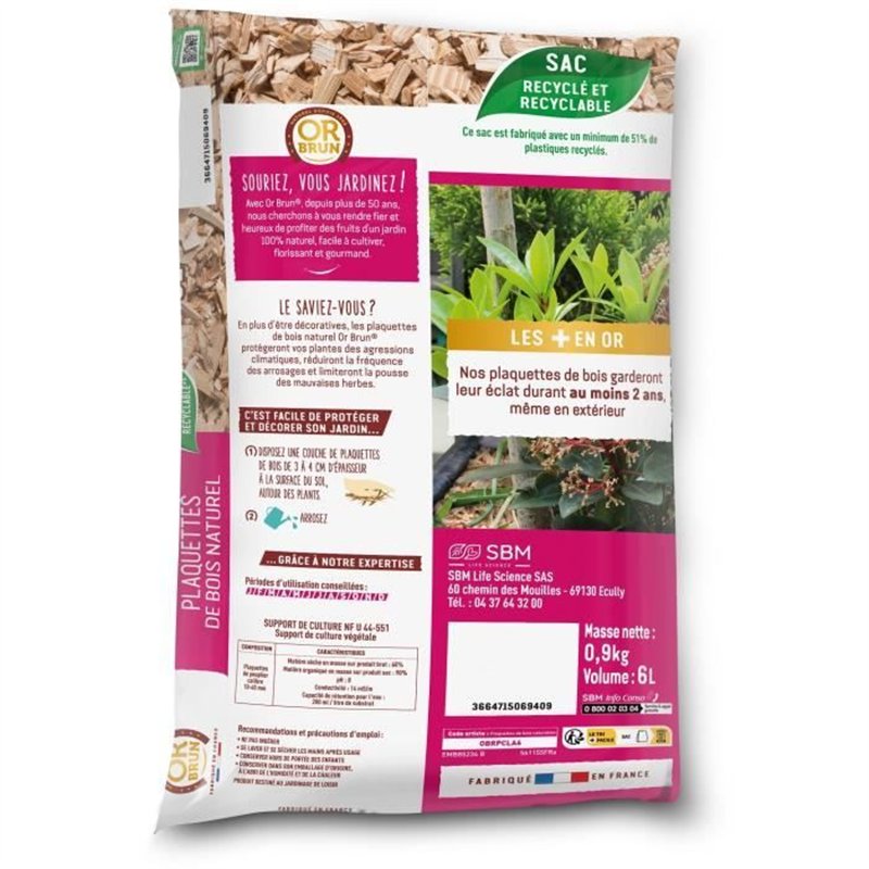 Image secondaire de Paillage Massifs & Fleurs - OR BRUN - OBRPCLA6U - 6L - Plaquettes de bois naturel
