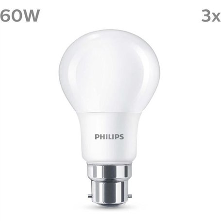 Ampoule LED - PHILIPS - 60 W - B22 - Blanc chaud - Dépolie - Non-Dimmable - 3 pieces