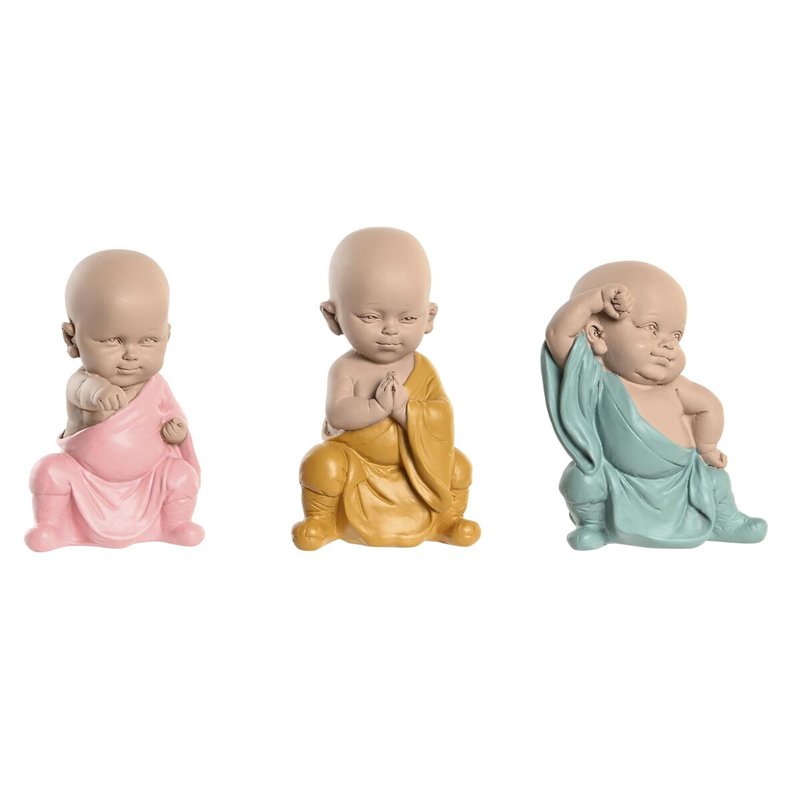 Figurine Décorative DKD Home Decor Bleu Rose Jaune Résine Moine (8 x 5,5 x 12,7 cm) (3 Unités)