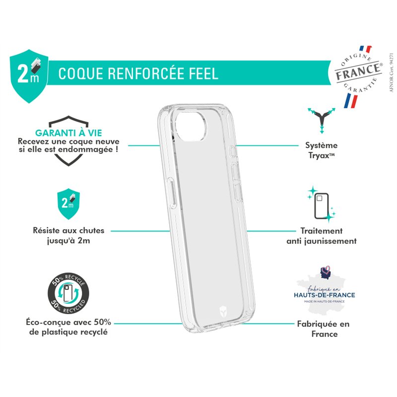 Image secondaire de Coque renforcée iPhone 16e FEEL Origine France Garantie 2m Transparente + Garantie à vie - Origine France Garantie Force Case