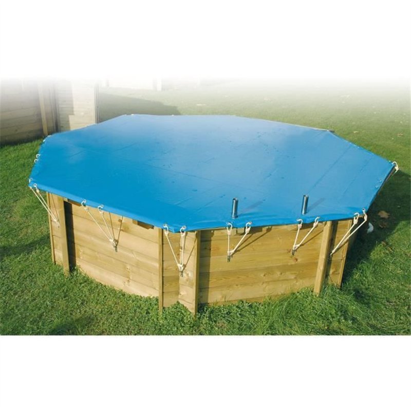 Bâche d'hiver et de sécurité pour piscine bois UBBINK Octogonale 430 - Bleue - Epaisseur 550gr