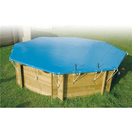 Bâche d'hiver et de sécurité pour piscine bois UBBINK Octogonale 430 - Bleue - Epaisseur 550gr
