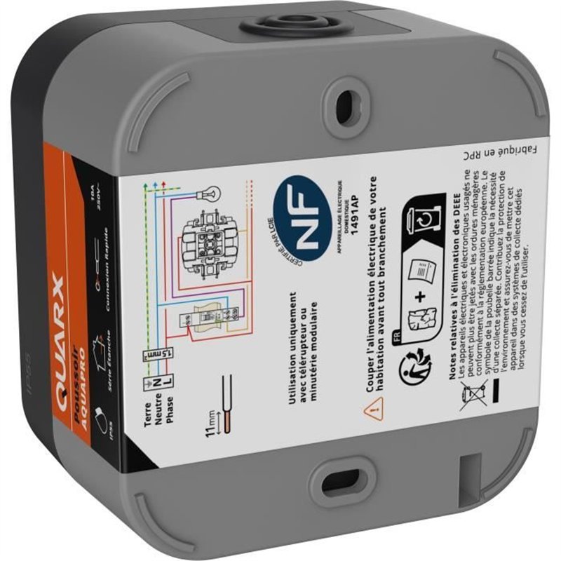 Image secondaire de Poussoir - QUARX - Aqua Pro - Extérieur, 250V, 10A, IP55, conforme NF
