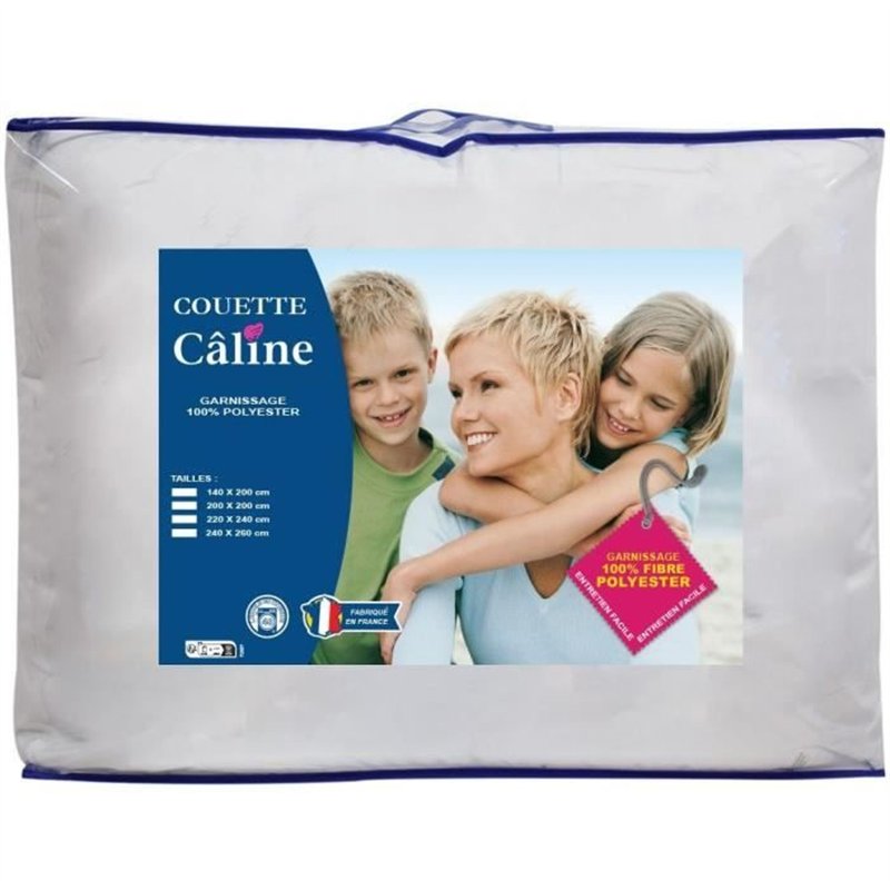 Couette spéciale câline - Tempérée - 240 x 220 cm - 250 g/m² - Blanc