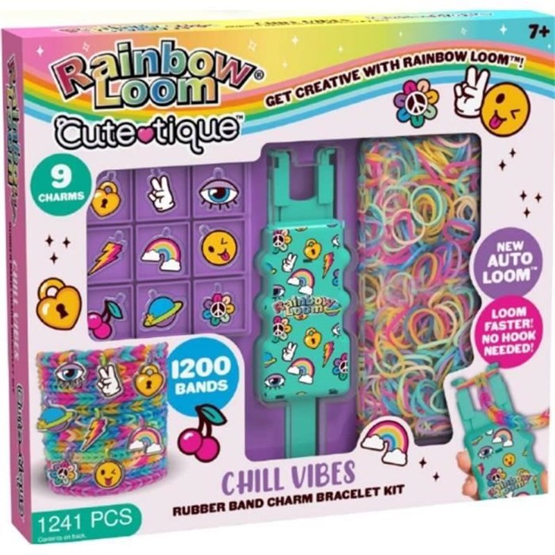 Coffret fabrication automatique de bracelets élastiques - BANDAI - Rainbow Loom Cute Tique - Contient 1200 Élastiques et accesso