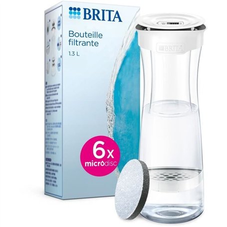 Bouteille filtrante - BRITA - Blanc Graphite - 1,3L - 6 filtres MicroDisc - Compatible lave-vaisselle