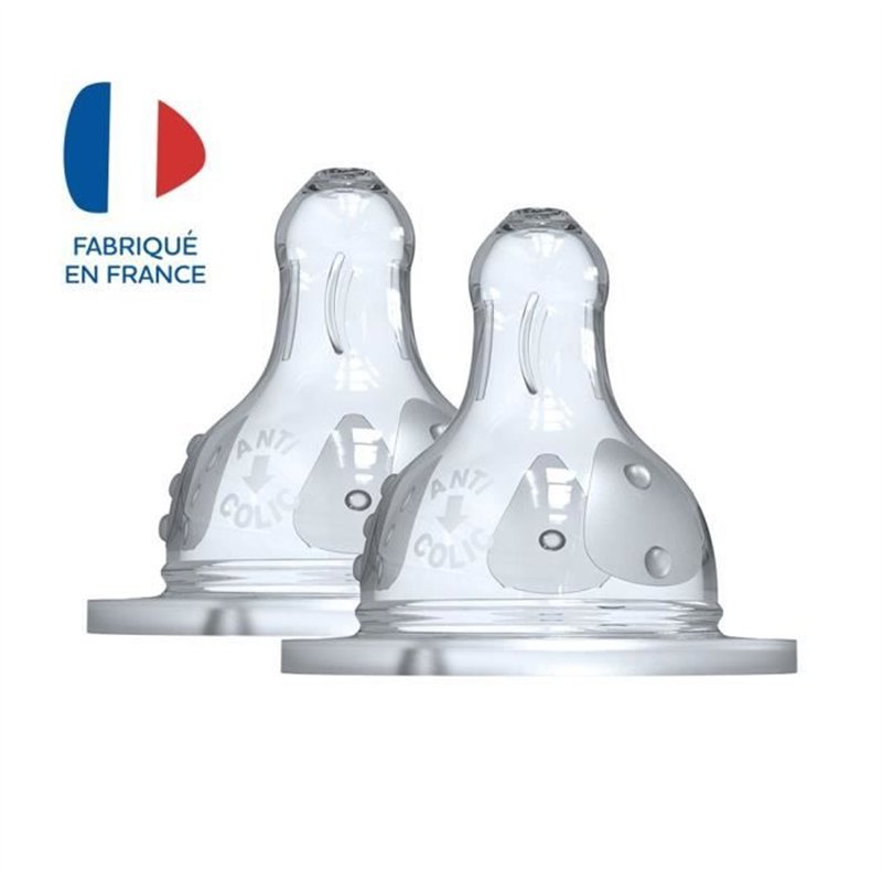 Dodie Biberon Initiation+ Anti-Coliques 3 Vitesses Tétine Ronde Col Large Débit 4 +6m 2 tétines