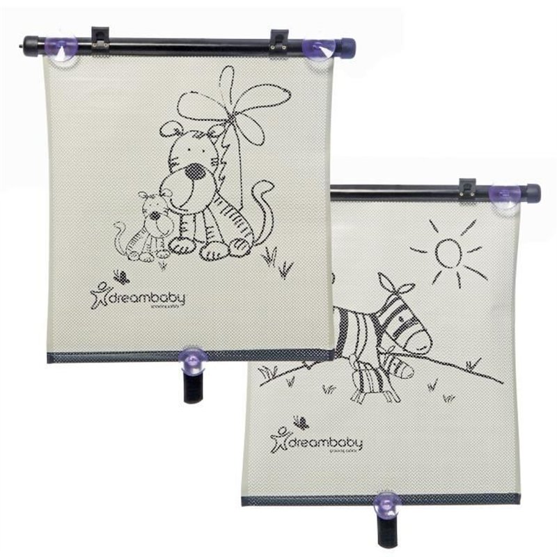 Store enrouleur de fenetre de voiture - DREAMBABY - Double face Zebra & Tigre Print - Réglable 2pcs