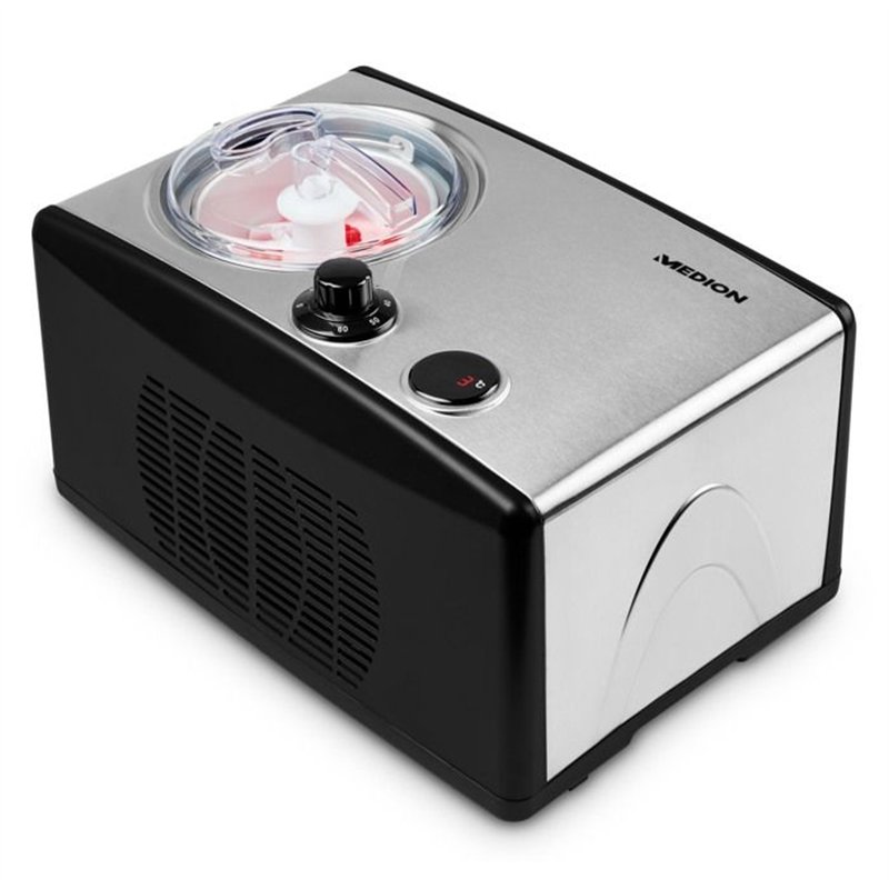 MEDION Sorbetiere et yaourtiere électrique en aluminium avec compresseur, machine a glace d'une capacité d'1,5 litre (correspond