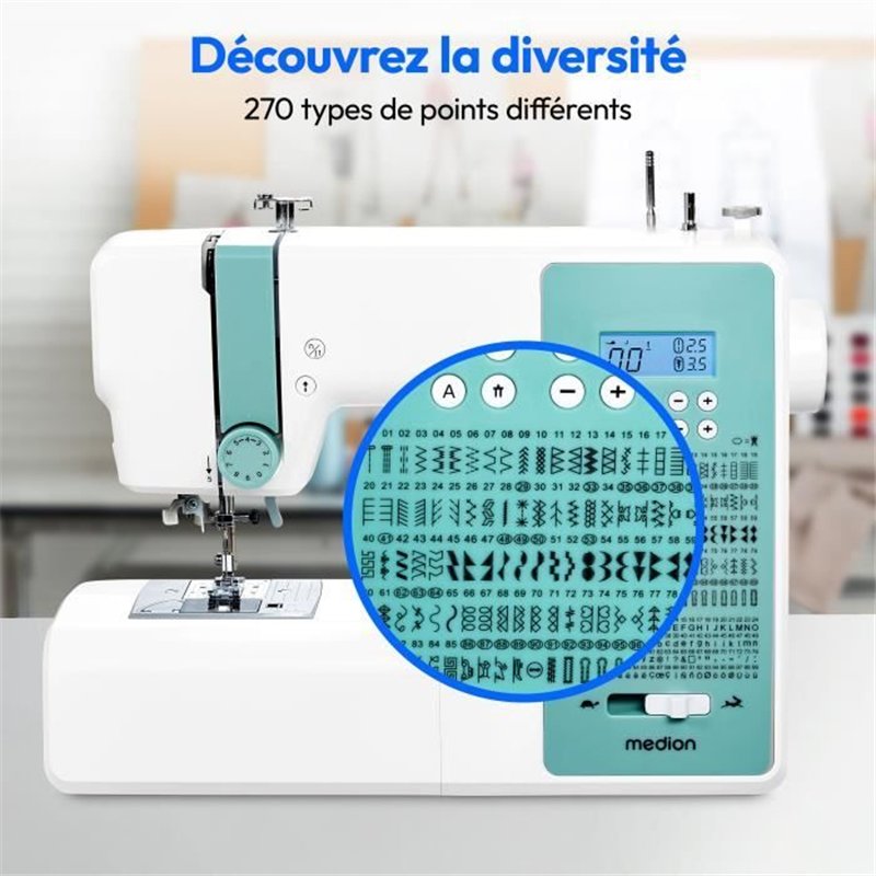 Image secondaire de Machine a Coudre Numérique - MEDION - SD 36 - 38W - 270 Points - 700 tr/min - LED - Turquoise