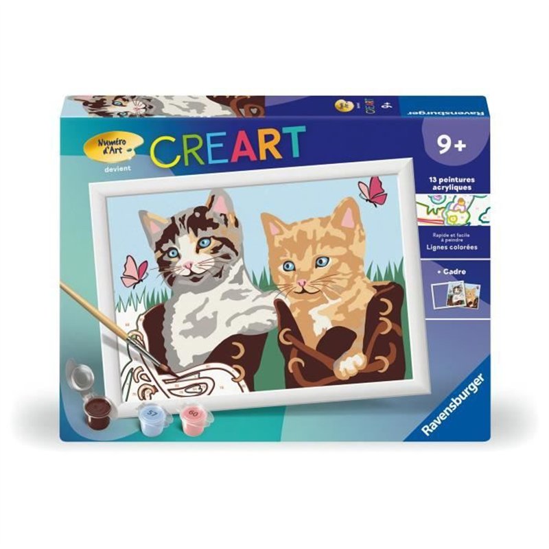 CreArt Kids 18x24cm, Numéro d'Art, Chatons et Chaussures, Kit de peinture par numéros Numéro d'Art, Des 7 ans, 25528, Ravensburg