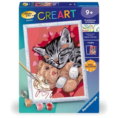 CreArt Kids 18x24cm Chaton et son nounours, Kit de peinture par numéros Numéro d'Art, Des 9 ans, 25838, Ravensburger