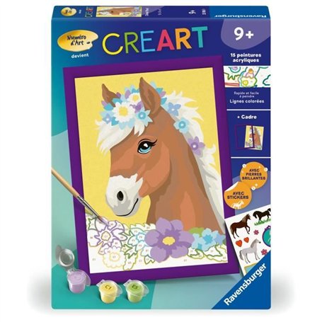 CreArt Kids 18x24cm Cheval fleuri, Kit de peinture par numéros Numéro d'Art, Des 7 ans, 25906, Ravensburger