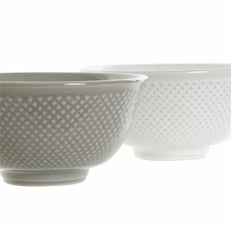 Bol DKD Home Decor Blanc Gris Porcelaine Vintage 12,5 x 12,5 x 6,5 cm 2 Pièces