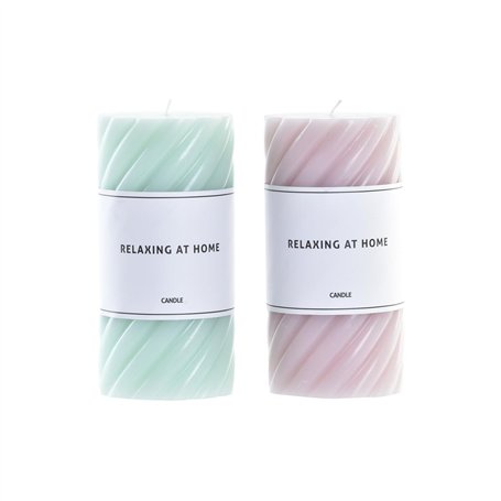 Bougie DKD Home Decor Relax Turquoise Rose clair Spirales Cire (2 Unités) (7 x 7 x 14 cm)