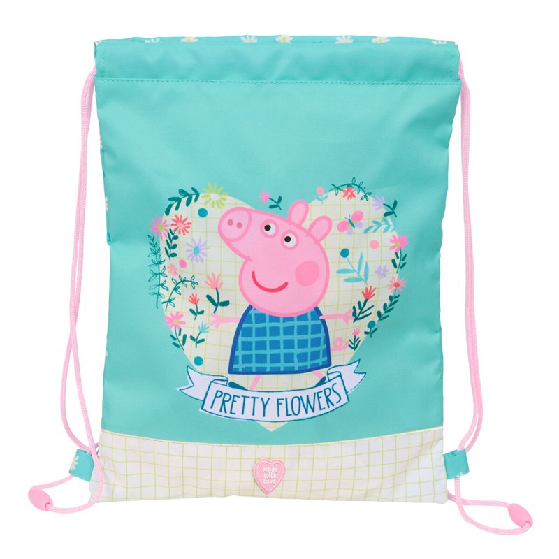 Sac à dos serré par des ficelles Peppa Pig Pretty flowers Jaune Menthe 26 x 34 x 1 cm