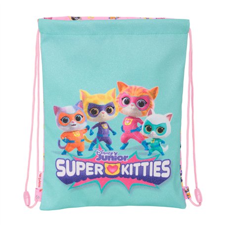 Sac à dos serré par des ficelles SuperKitties Rose Turquoise 26 x 34 x 1 cm