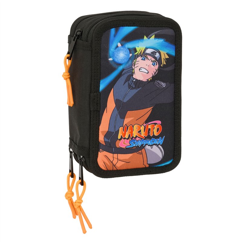 Pochette à crayons triple Naruto Noir 12,5 x 19,5 x 5,5 cm 37 Pièces