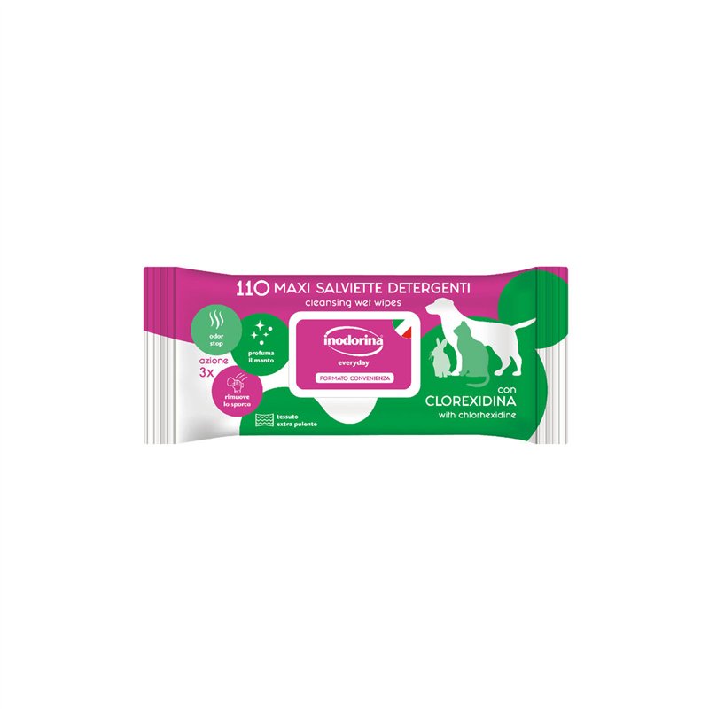 Lingettes humides pour animaux domestiques Inodorina Refresh 110 Unités