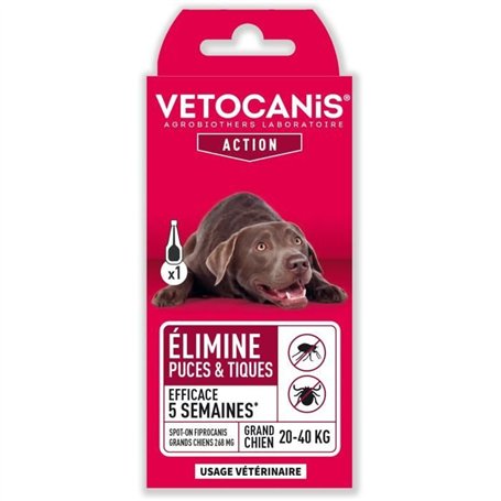 Pipette Anti-puces - VETOCANIS - Traitement et Protection - Antiparasitaire Grand Chien 20-40 kg