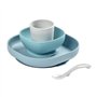 BEABA, Coffret repas Silicone Bébé, Avec Ventouse, Anti-dérapant, 4 Pieces, Assiette + Bol+ Verre + Cuillere, Jungle