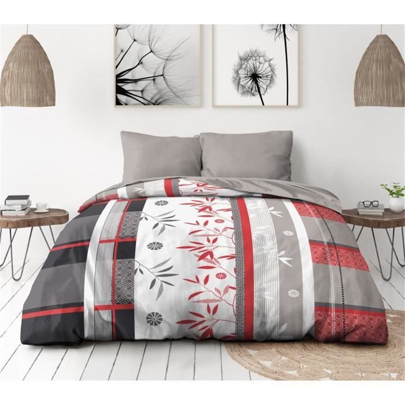 Parure de lit microfibre - HOME LINGE PASSION - SHIZUOKA - Housse 240 x 260 cm + 2 taies d'oreiller 63 x 63 cm - Bleu